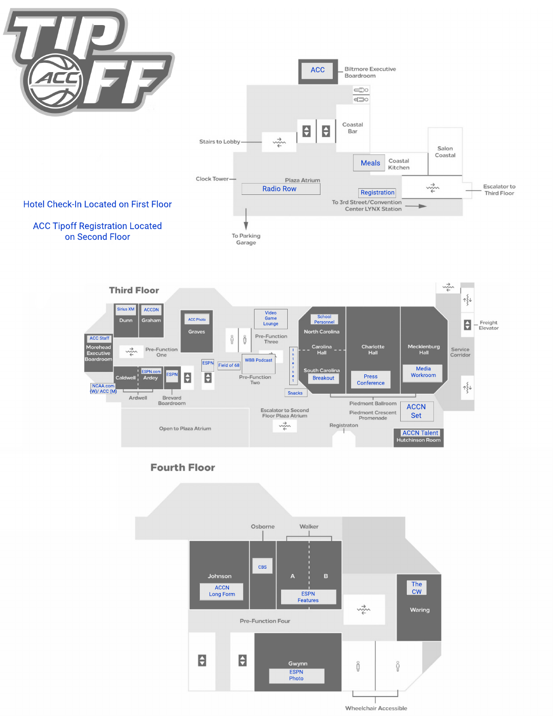 Official 2026 ACC Tipoff floor plan at Hilton Charlotte Uptown